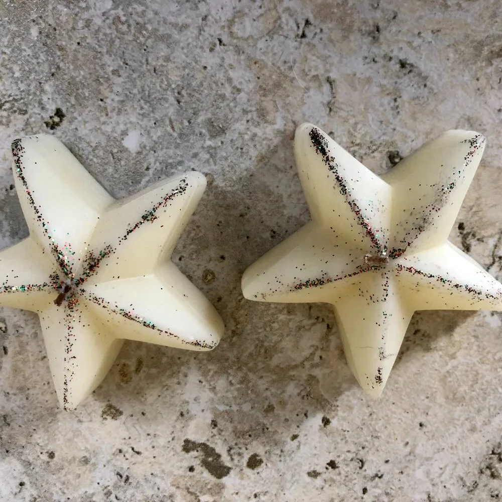 Pier 1 Star Glitter Floating Wax Paraffin Candles White Ivory New NWT 4 in Lot 2